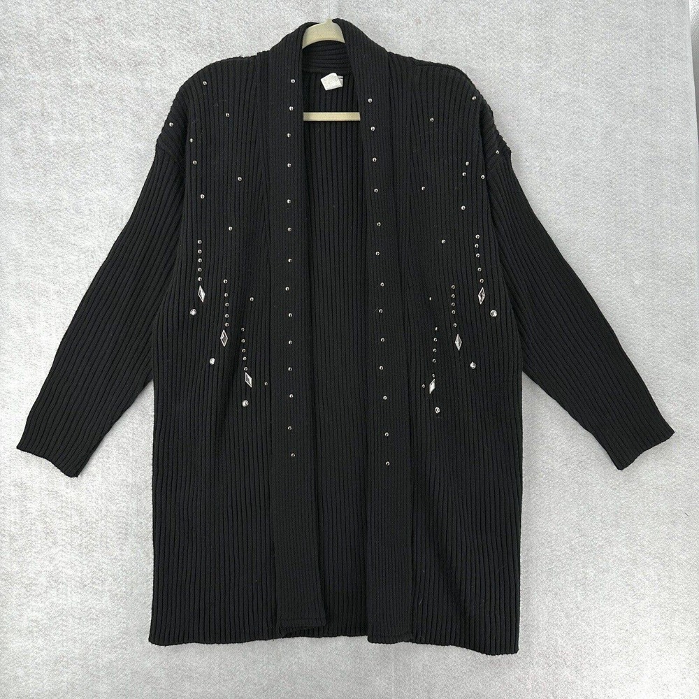 Southwestern Cardigan Sweater Women OS Ribbed Embellished Long Line Shoulder Pad